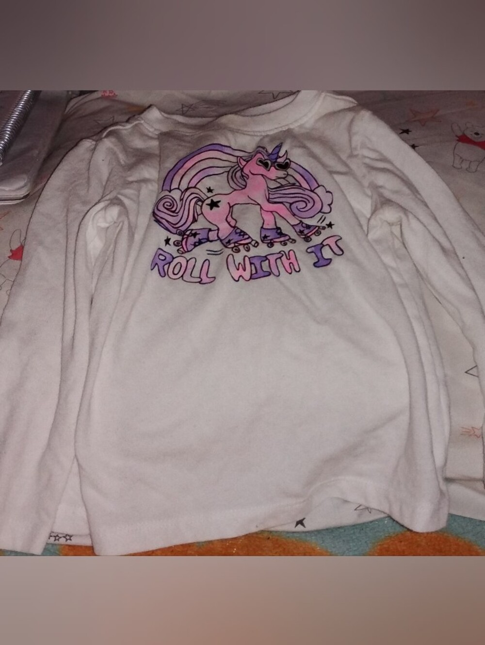Baby/Infant Girls White Graphic 'Roll With It' Unicorn Long-Sleeve Shirt